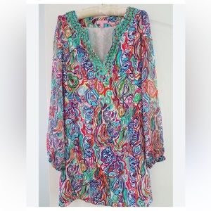 Lilly Pulitzer Saemus What A Catch Beaded Silk Tunic Resort Mini Dress